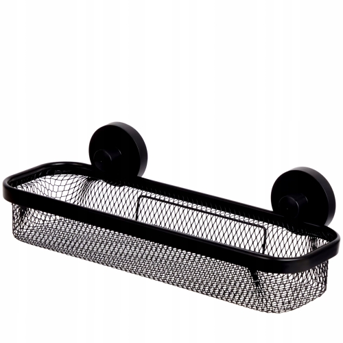 Półka łazienkowa prostokątna pod prysznic na przyssawki czarna metalowa