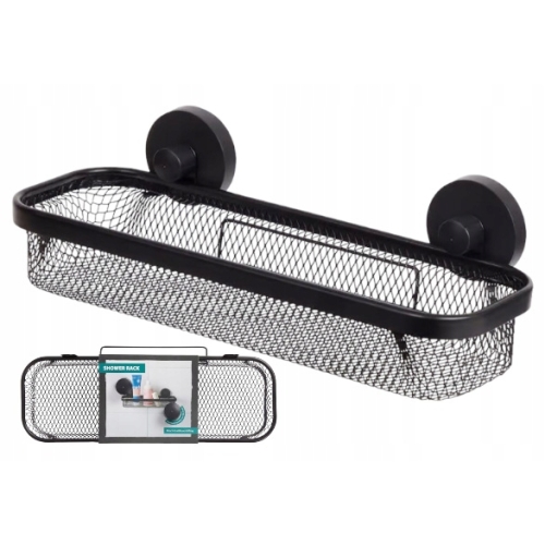 Półka łazienkowa prostokątna pod prysznic na przyssawki czarna metalowa