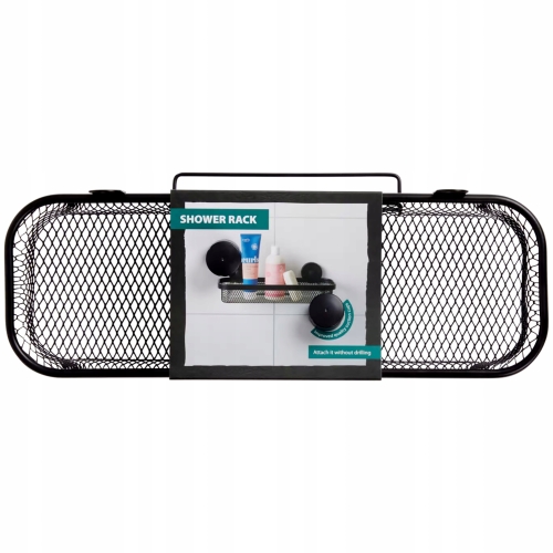 Półka łazienkowa prostokątna pod prysznic na przyssawki czarna metalowa