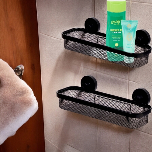 Półka łazienkowa prostokątna pod prysznic na przyssawki czarna metalowa