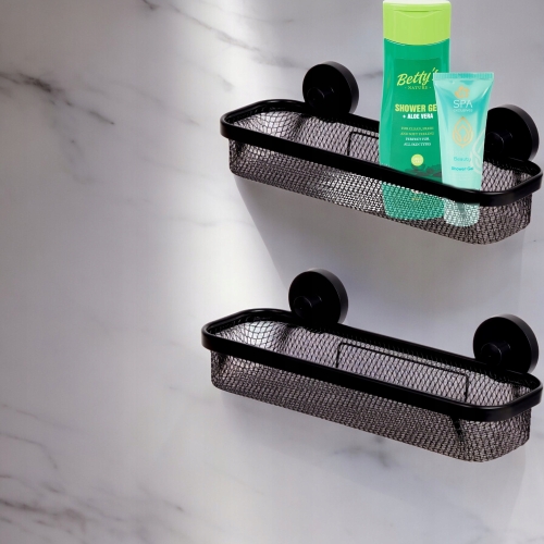 Półka łazienkowa prostokątna pod prysznic na przyssawki czarna metalowa