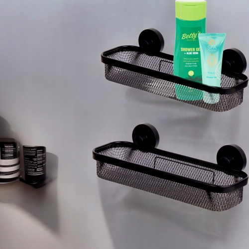 Półka łazienkowa prostokątna pod prysznic na przyssawki czarna metalowa