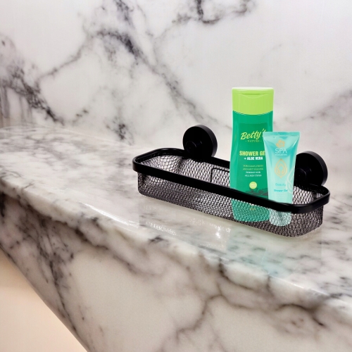 Półka łazienkowa prostokątna pod prysznic na przyssawki czarna metalowa