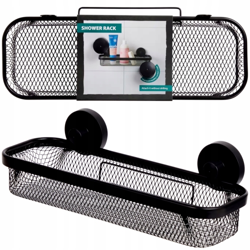 Półka łazienkowa prostokątna pod prysznic na przyssawki czarna metalowa