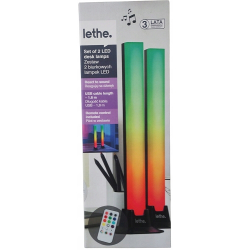 LAMPY BIURKOWE LED LETHE KOMPLET 2 SZT USB RGB PILOT REACT TO SOUND 28 CM