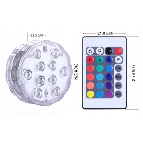 OŚWIETLENIE AKWARIUM LAMPKI DO BASENU 2 SZT. WODOODPORNE IPX8 LED PILOT RGB