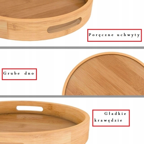 Taca bambusowa drewniana patera dekoracyjna okrągła Ø 38 cm Home prezent AB