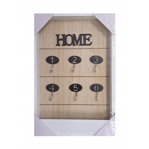 Drewniana otwarta szafka na klucze 6 haków 30x20x3,5cm CZARNY HOME OB BIAŁA