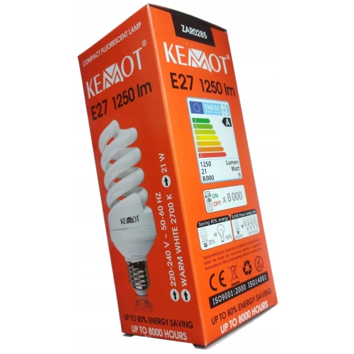 ŻARÓWKA KEMOT ENERGOOSZCZĘDNA E27 CIEPŁY BIAŁY 2700K 21W 1250 Lm 1 SZT