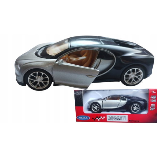 BUGATTI CHIRON KOLEKCJONERSKI METALOWY SAMOCHÓD RESORAK NAPĘD WELLY 1:34
