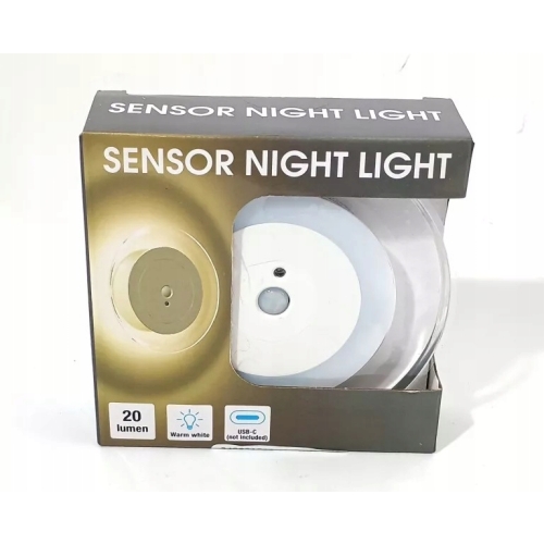 Lampka nocna czujnik ruchu ładowanie usb ścienna średnica 10 cm 20 lumen
