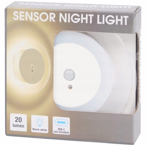 Lampka nocna czujnik ruchu ładowanie usb ścienna średnica 10 cm 20 lumen