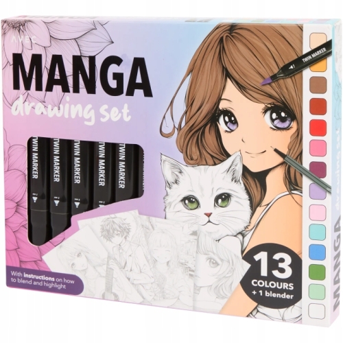 MANGA ZESTAW DO RYSOWANIA KOLOROWANKI MARKERY CIENKOPIS ZAKREŚLACZ 36 el. F