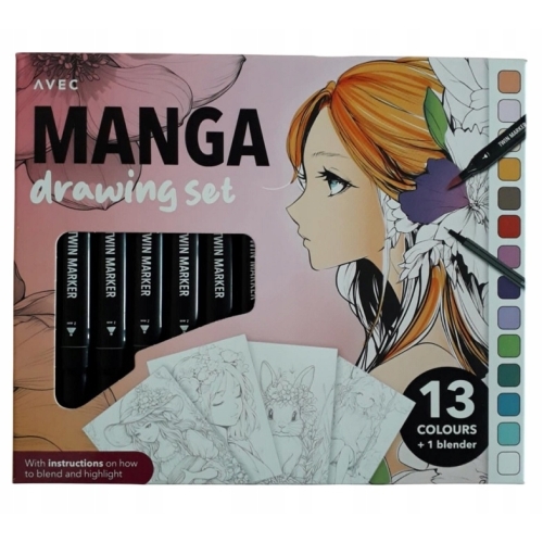MANGA ZESTAW DO RYSOWANIA KOLOROWANKI MARKERY CIENKOPIS ZAKREŚLACZ 36 el. R