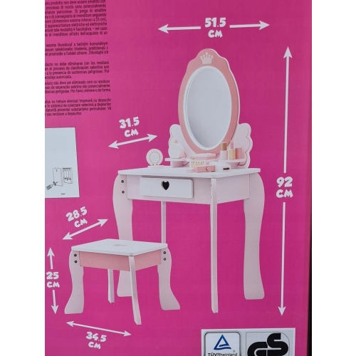 Duża Drewniana Toaletka Mini Matters Najnowszy Model różowa 51,5x92x31,5cm