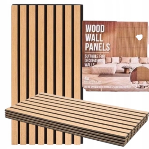 Panel ścienny 4 panele ścienne brązowe rama wymiar 60x30x1,1 cm lamelowe