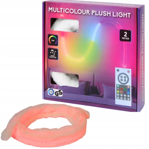 Wielokolorowy Pluszowy pasek LED 2m z pilotem Zmiana dźwięku na światło RGB