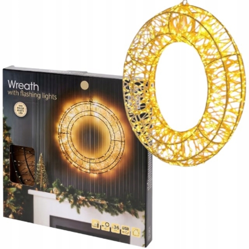 Dekoracja świetlna LED Ø 36 cm Wieniec Koło ledowe wianek 360 diod usb