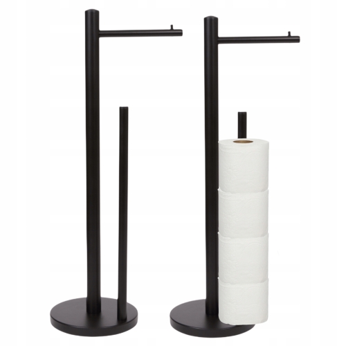 DUZY STOJĄCY UCHWYT NA PAPIER TOALETOWY DO ŁAZIENKI WC 4 ROLKI METAL BLACK