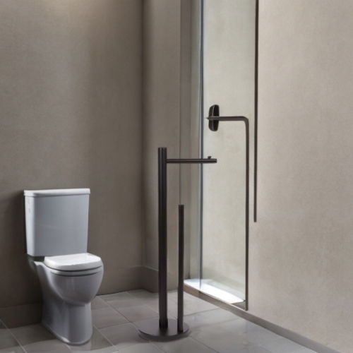 DUZY STOJĄCY UCHWYT NA PAPIER TOALETOWY DO ŁAZIENKI WC 4 ROLKI METAL BLACK