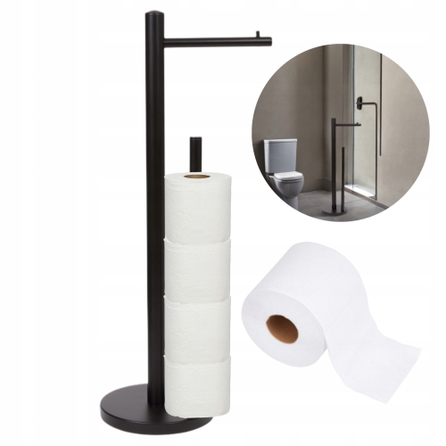 DUZY STOJĄCY UCHWYT NA PAPIER TOALETOWY DO ŁAZIENKI WC 4 ROLKI METAL BLACK