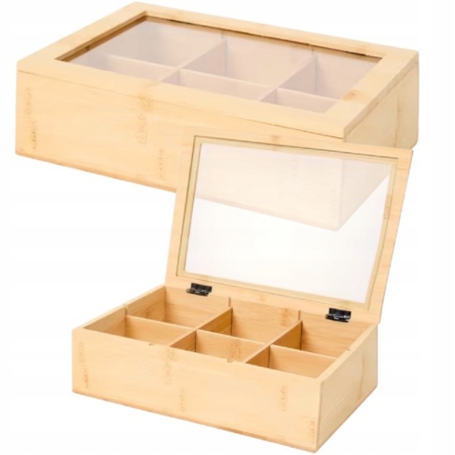 Drewniane Pudełko na Herbatę Herbaciarka Pojemnik Box Organizer TEA BAMBUS