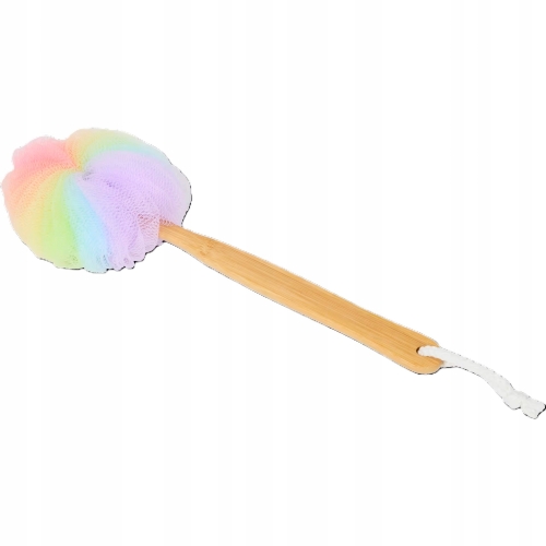Szczotka do pleców bambusowa myjka gąbka do kąpieli z uchwytem Rainbow