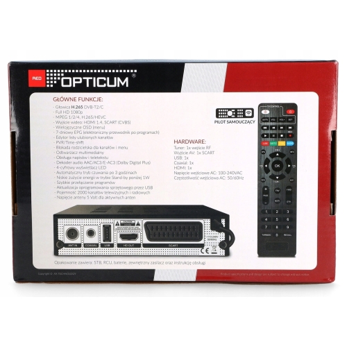 Tuner Cyfrowy Dekoder TV Naziemnej DVBT2 H265 HEVC DVB-C AX LION NS OPTICUM