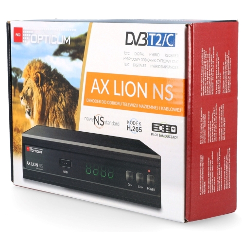 Tuner Cyfrowy Dekoder TV Naziemnej DVBT2 H265 HEVC DVB-C AX LION NS OPTICUM
