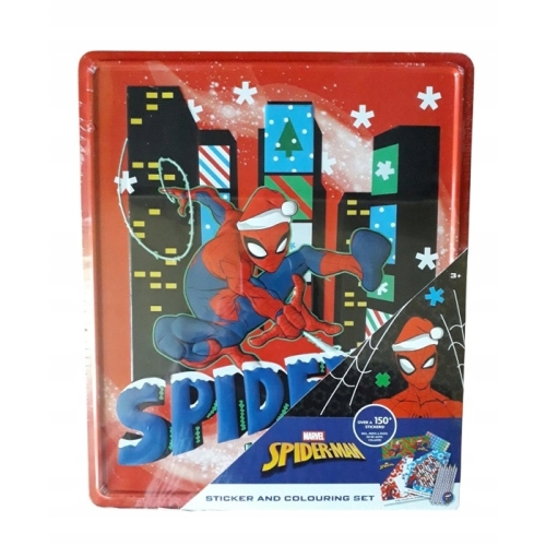 SPIDER MAN MARVEL ŚWIĄTECZNA PUSZKA NAKLEJKI MALOWANKI OŁÓWKI KREDKI 150 +