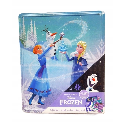 DISNEY FROZEN ŚWIĄTECZNA PUSZKA NAKLEJKI MALOWANKI OŁÓWKI KREDKI 150 SZTUK