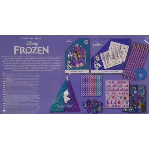 DISNEY FROZEN ŚWIĄTECZNA PUSZKA NAKLEJKI MALOWANKI OŁÓWKI KREDKI 150 SZTUK