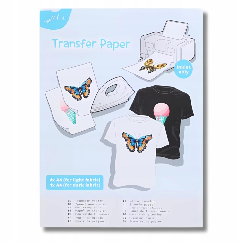 PAPIER TRANSFEROWY NAPRASOWANKA 5 ARKUSZY GRAFIKI NA KOSZULKI PAPIER A4