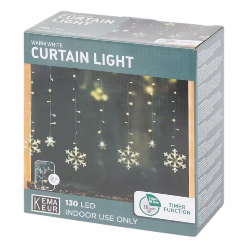 Kurtyna Lampki wewnętrzne Warm White gwiazdki śnieżki timer 2 m 130 led