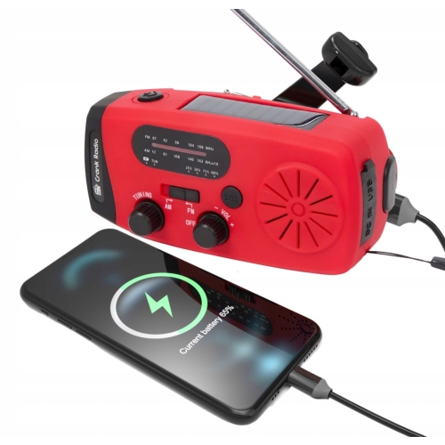 PRZENOŚNE RADIO SOLARNE Z ANTENĄ LATARKA ŁADOWANIE USB USB-C SOS 40 GODZ