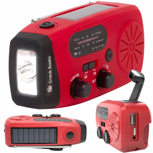 PRZENOŚNE RADIO SOLARNE Z ANTENĄ LATARKA ŁADOWANIE USB USB-C SOS 40 GODZ