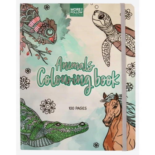 KOLOROWANKA TWARDA OPRAWA GUMKA ANIMAL ZWIERZĘTA 100 STR 150 GSM GREEN A5