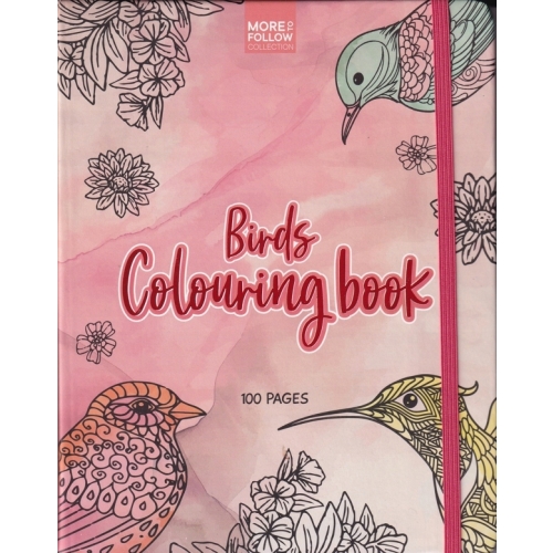 KOLOROWANKA TWARDA OPRAWA GUMKA BIRDS PTAKI 100 STR 150 GSM CZERWONA A5
