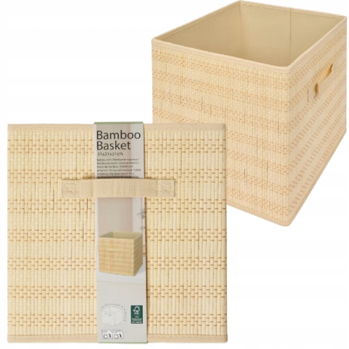 KOSZ BAMBUSOWY ORGANIZER PUDEŁKO DO PRZECHOWYWANIA JASNY BEŻ 31 x 31 cm