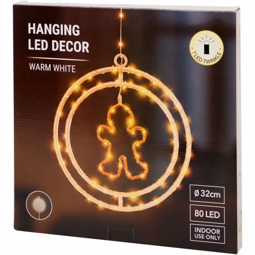 KULA OKRĄG CIASTKO WISZĄCY PIERŚCIEŃ DEKORACYJNY LED 80 LED WARM WHITE 32CM
