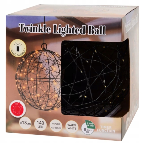 Kula świetlna wisząca Dekoracja Ozdoba Indoor Outdoor TIMER 18 cm 140 LED