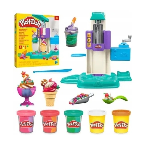 Play-Doh Zakręcona lodziarnia tęczowe lody zestaw akcesoria +5 tubek G0028