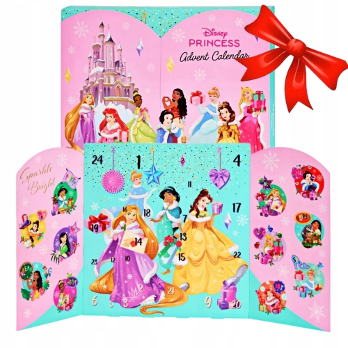Kalendarz adwentowy Disney Princess 24 kosmetyki stojący prostokąt