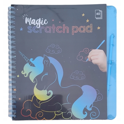 Magiczna wydrapywanka zeszyt spirala wielobarwna tęcza patyczek blue 40 str