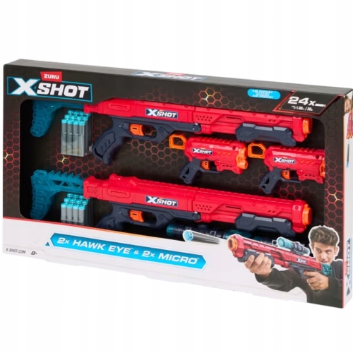Duży zestaw 4 miotacze pistolet 24 strzałki Luneta Czerwone Zuru X-Shot
