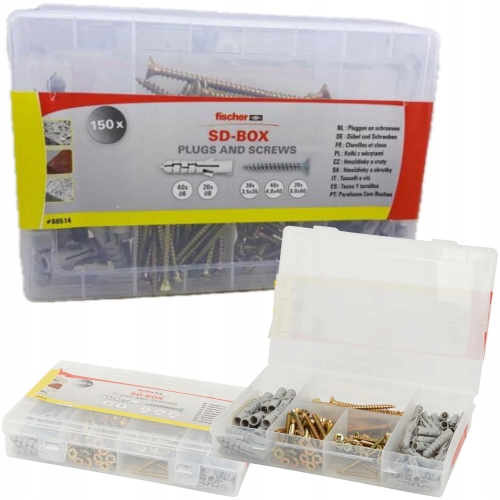 Wkręty z kołkami Fischer SD-BOX od 3,5x 35 4,0x 40 do 5,0x 6 mm 150 sztuk