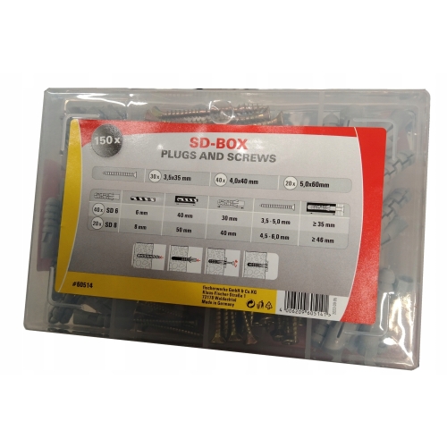 Wkręty z kołkami Fischer SD-BOX od 3,5x 35 4,0x 40 do 5,0x 6 mm 150 sztuk