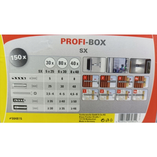 Kołki montażowe Fischer Profi-Box SX Plus 30x 5 80x 6 40x 8 mm 150 sztuk