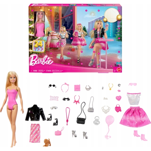 KALENDARZ ADWENTOWY MATTEL BARBIE LALKA +24 NIESPODZIANKI DLA KSIĘŻNICZKI