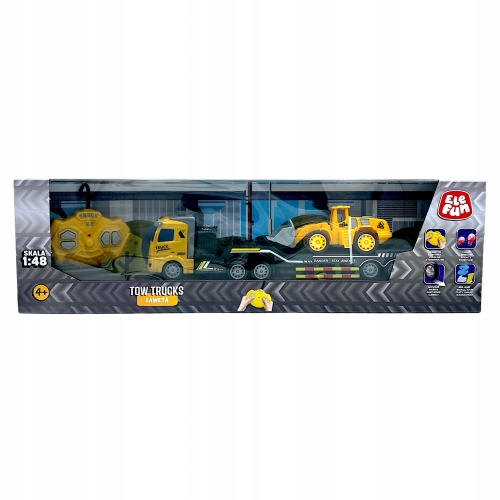 Elefun Ciężarówka laweta R/C sterowana żółta + spychacz zestaw pojazdów 4+